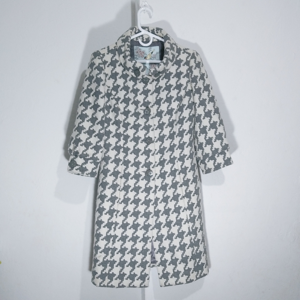 Anthropologie Tabitha Houndstooth Car Coat wool bl